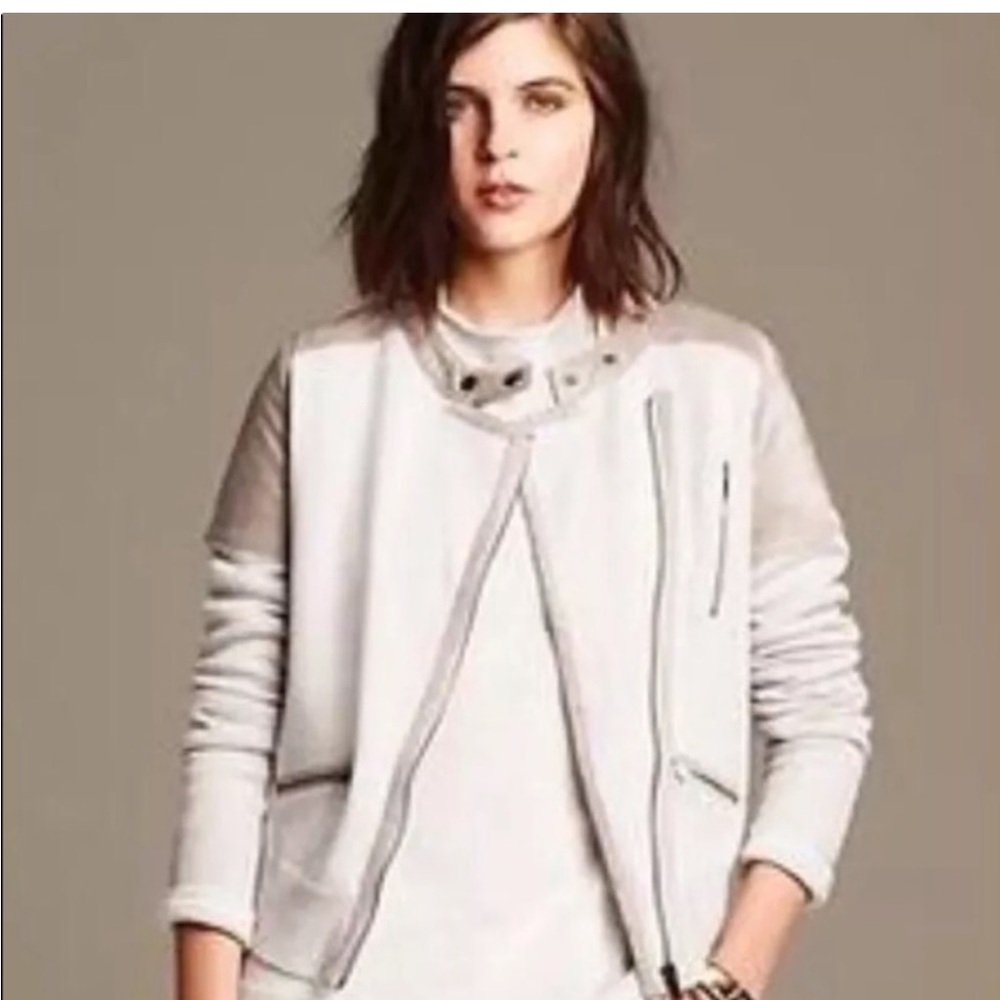 Banana Republic  Merino wool and taupe suede moto sweater Jacket